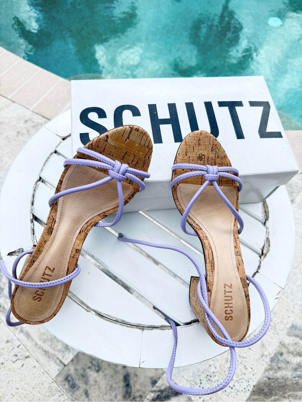 SCHUTZ Lilac Strappy Cork Block Heel Sandals - Picture 5 of 12